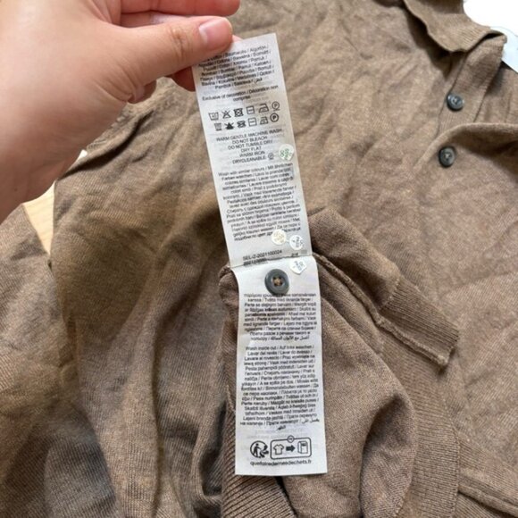 Selected Homme Slhberg Long Sleeve Knit Polo Shirt Men Brown Size Medium - Picture 5 of 7